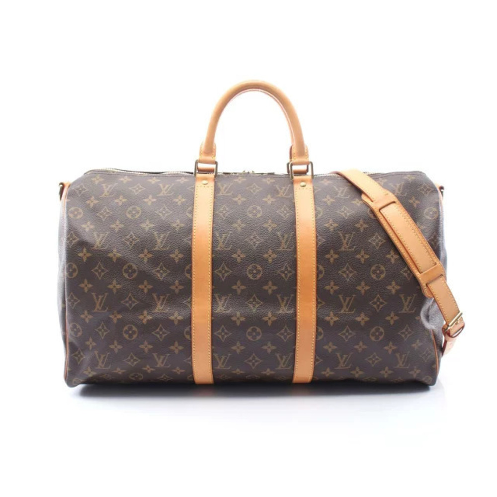 Louis Vuitton Keepall Bandouliere Monogram Canvas Leather Travel Bag Brown